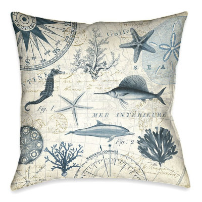  Ocean Life Beige/ Blue Throw Pillow