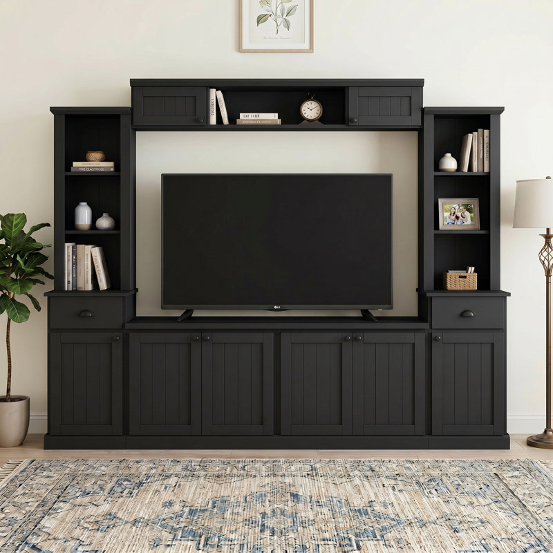 Meuble télé avec tablettes réglables pour téléviseur de 75 po ou moins, noir, Black