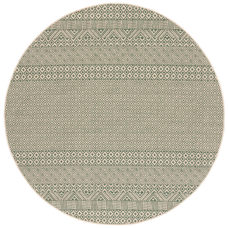 Tapis intérieur / extérieur vert foncé / beige Cate Southwestern, Rond 6 pi 7 po