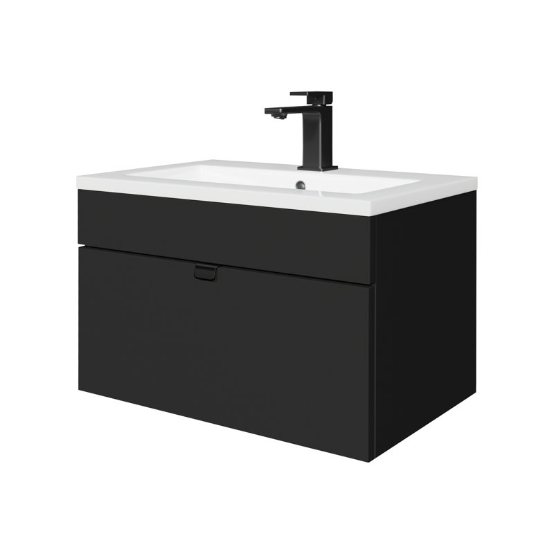 Loft Collection 24" Wall Mount Modern Bathroom Vanity - Black / Black Handles, 24", Black / Black