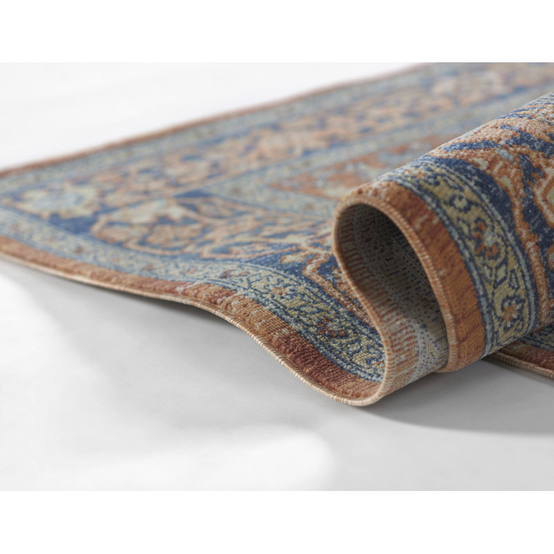 Tapis oriental cuivre / orange / bleu marine Jebril, Rectangle 6 pi 7 po x 9 pi 6 po