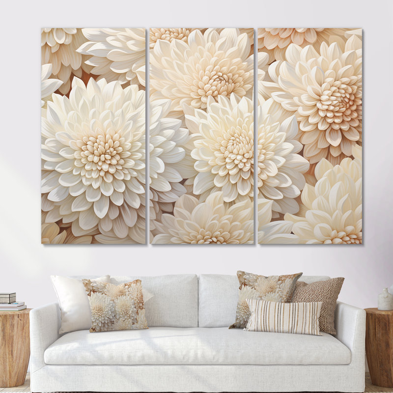 Ensemble de salon mural Pure White Chrysanthemums Mosaic I - Chrysanthemums, H 28 po x l 36 po x P 1 po, Toile tendue