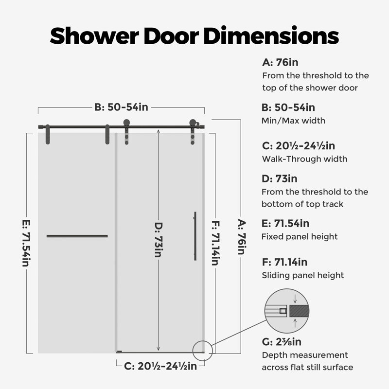 50-54" W * 76" H Frameless Single Sliding Shower Doors Without Soft-close, Bathroom Sliding Shower Door With Towel Rail And Auxiliary Handle, 5/16" (8mm) Thick Sgcc Tempered Glass Door, Matte Black