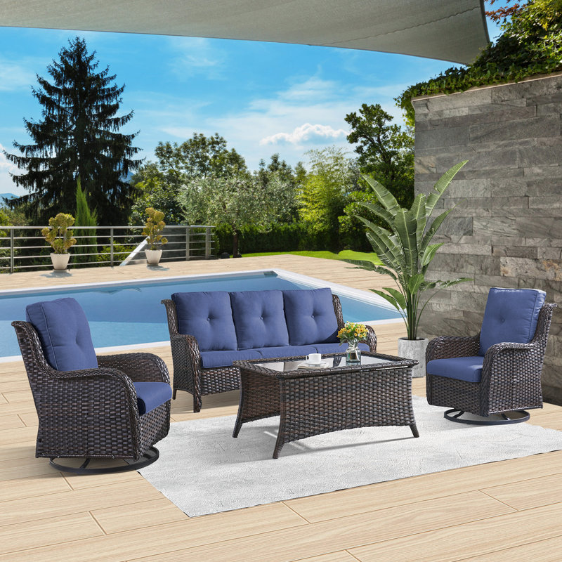 Ensemble de conversation d'extérieur pour 5 personnes avec coussins Avimael, Bleu, Brun