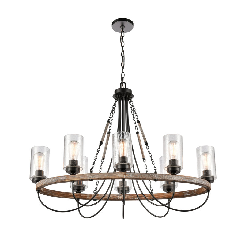 Lustre empire à 8 lumières de style empire avec détails en bois Tallant, DEL
