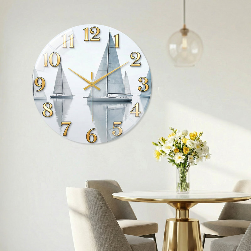 Horloge murale voilier en verre, 40 x 40 cm (15,7 x 15,7 pouces)