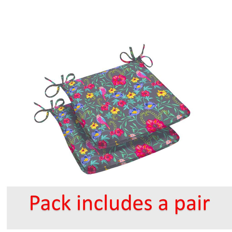 Wildflower Chair Pad Cushion, Gray/Pink/Yellow Floral