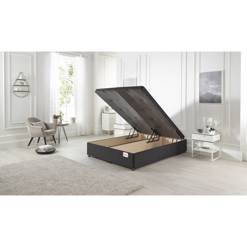Orchid Divan Ottoman Bed Base End Opening Gas Lift Plush Velvet, Black, Single (3')