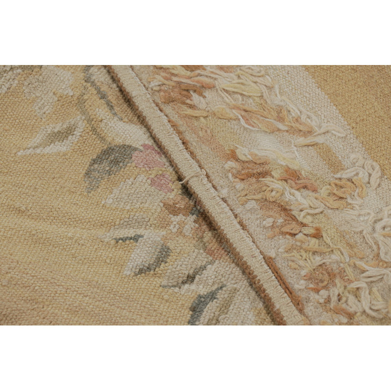 Rug & Kilim’S Aubusson Style Rug In Gold And Beige With Floral Medallion