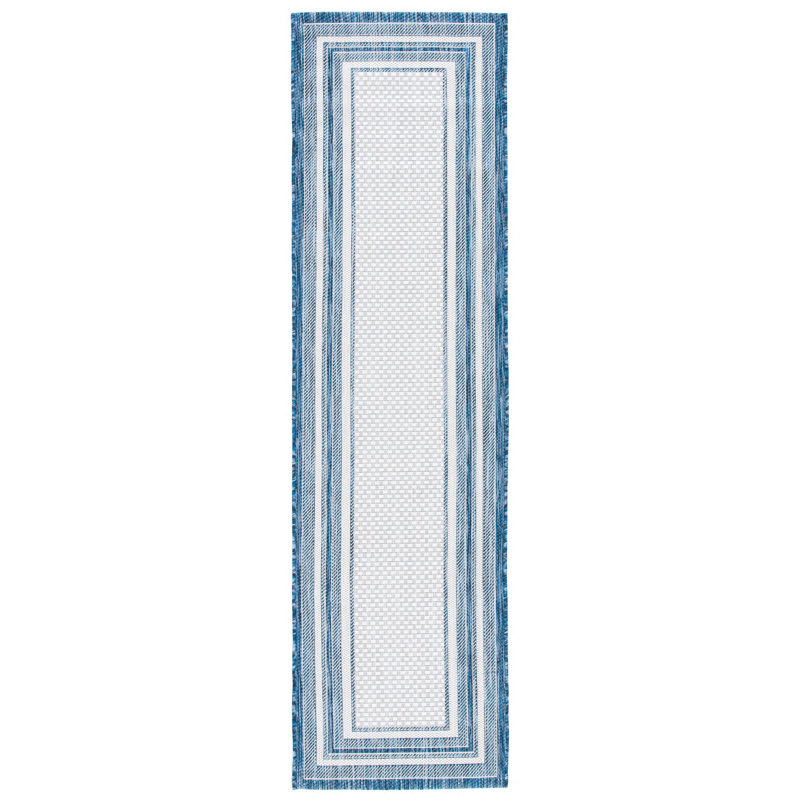 Chapa Striped Ivory/Navy Indoor/Outdoor Area Rug, Runner 2'3" x 6'7", Ivory/Navy