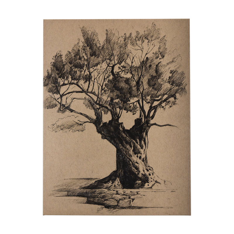 Arbre dessiné à la main sur toile texturée, H 60 po x l 45 po x P 1,5 po