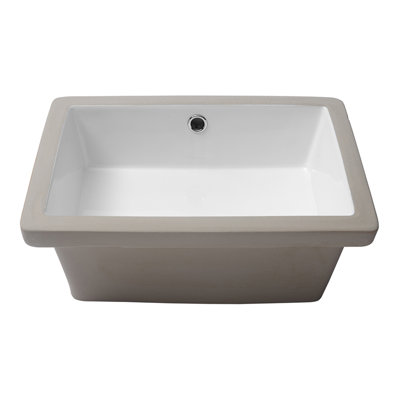 18"X12" White Ceramic Rectangular Undermount Bathroom Sink With Overflow