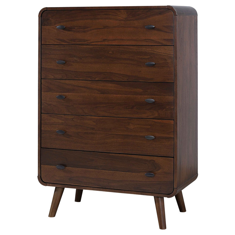 Kegan 5-Drawer Solid and Manufactured Wood Chest, Dark Walnut