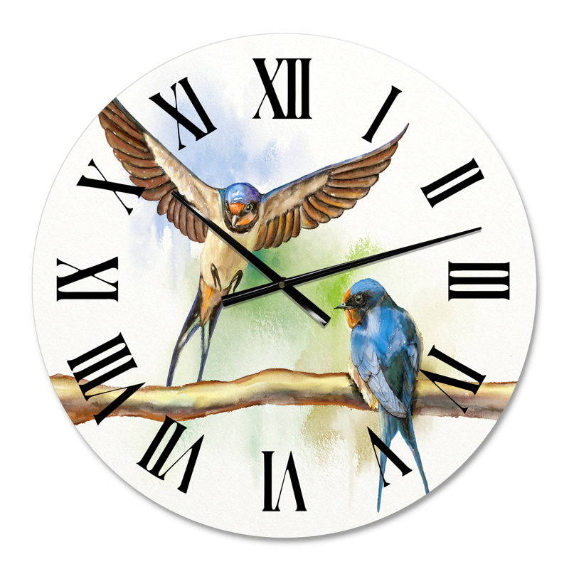 Deux granges, hirondelles, horloge murale, Petit