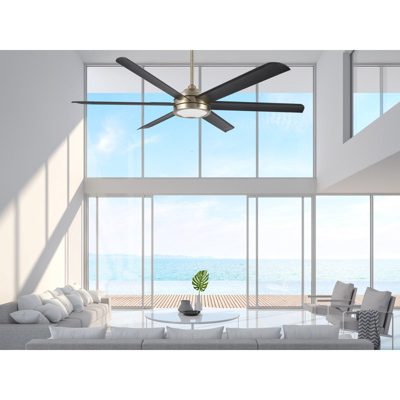 Ventilateur de plafond en or brossé à 6 pales de 72 po avec télécommande, ensemble d'éclairage à DEL à intensité variable et moteur réversible Blazer