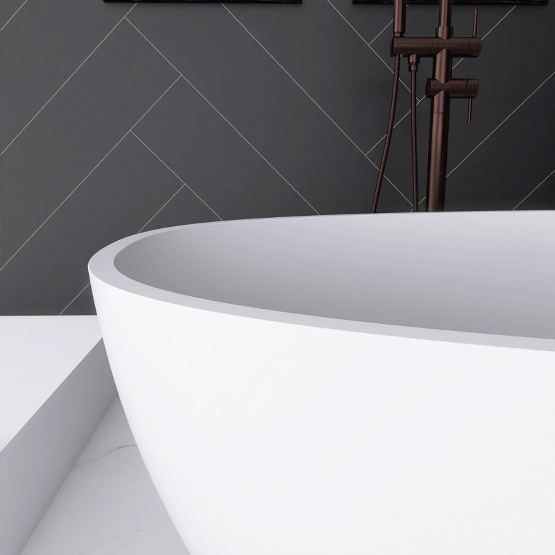 61 In. X 30 In. Solid Surface Slipper Freestanding Soaking Bathtub In Matte White