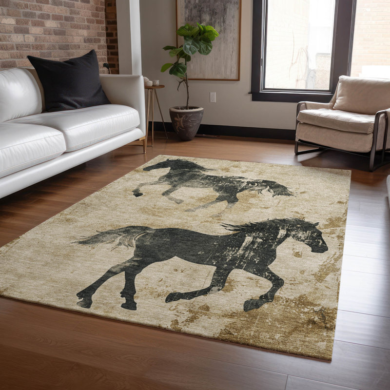 Tapis beige intérieur / extérieur lavable à la machine Cinead ACN1717, Rectangulaire 3 pi x 5 pi