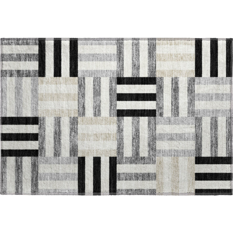 Premium Machine Washable Mayfield AMF2332 Geometric Rug, 2'6" x 3'10", Black