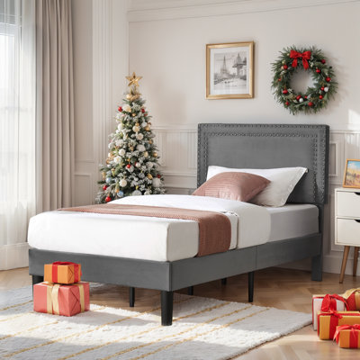 Auxter Bed Frame with Height Adjustable Upholstered Headboard