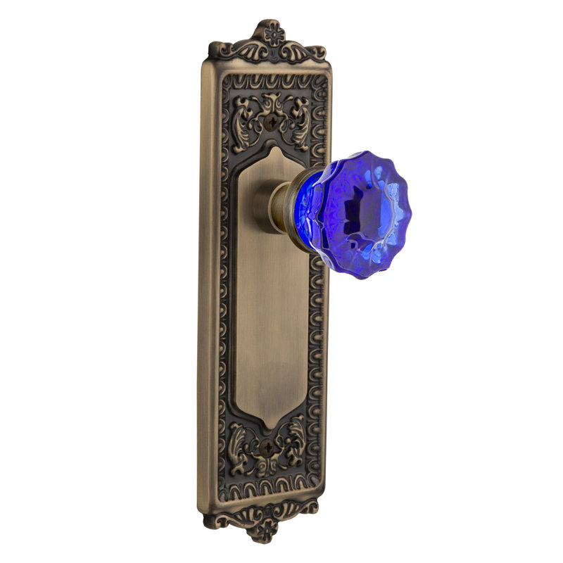 Egg & Dart Plate with Crystal Cobalt Door Knob, Antique Brass