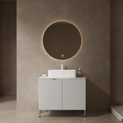 Meuble-lavabo de salle de bain 30 po avec lavabo, armoire de rangement autoportante avec 2 portes, lavabo en céramique blanche et comptoir blanc de Carrare, sans robinet, couleur vert clair