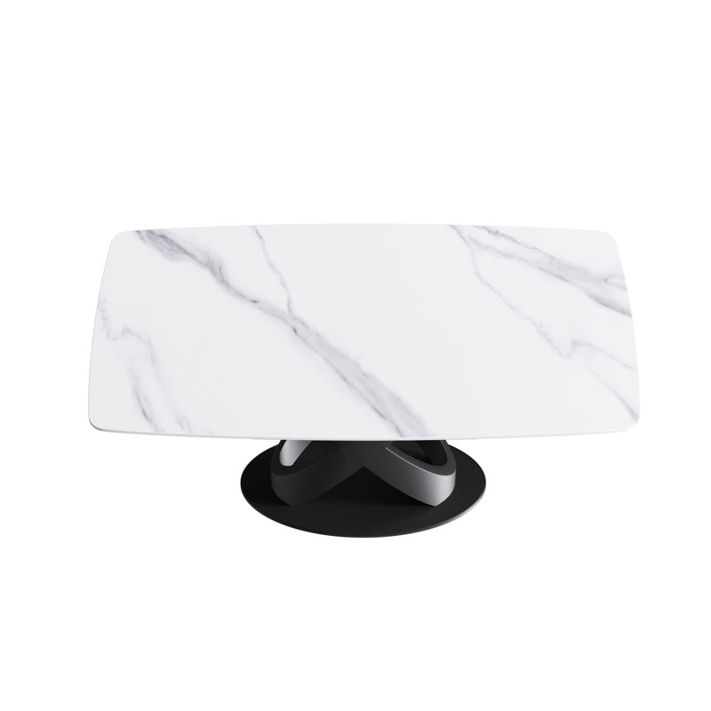 Sintered Stone Top Pedestal Dining Table, Black, 29.53"H x 63"L x 35.43"W, White