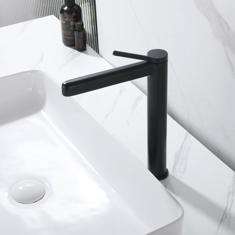 Robinet de lavabo de salle de bain à poignée simple Modern, hauteur 12,3 po avec aérateur amovible, Noir mat