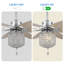 Grand ventilateur de plafond 65 po en cristal rétro 65 po avec finition Chorme et télécommande, 8 pales en bois, moteur CC silencieux à 6 vitesses