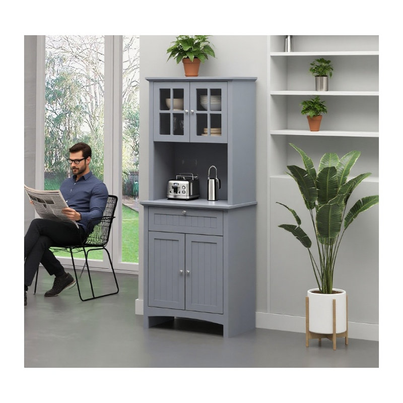 Armoire de rangement en MDF gris avec tablettes à plusieurs niveaux
