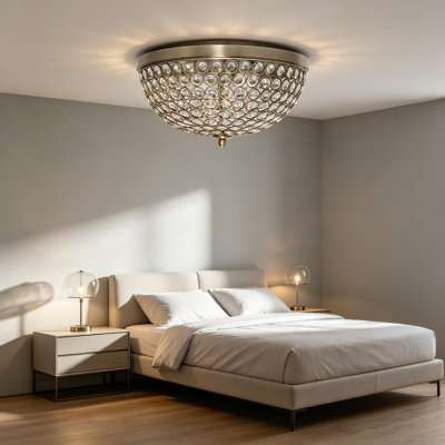 FM1000-ABS Elipse cristal 13 pouces moderne en métal 2 lumières en forme de bol encastré au plafond, laiton antique