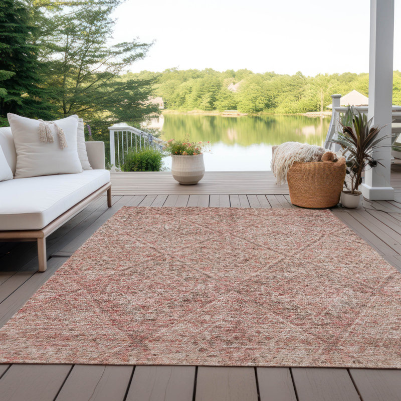 Red Diamond Pattern Washable Synthetic Rectangular Rug 3' x 5'