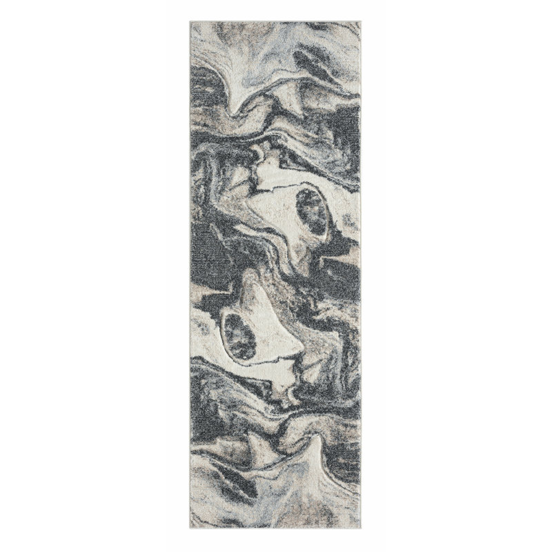 Tapis beige / gris à motif abstrait de la collection Jhoel, Tapis de couloir 2 pi 1 po x 7 pi 8 po