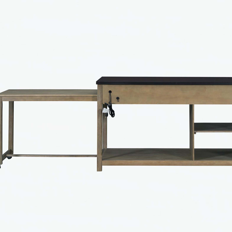 Extendable Kitchen Island with Storage, Multi-Functional Kitchen Cart with Built-In Power Outlets, Retro Kitchen Island on Wheels with Drawers and Open Shelves for Kitchen (Espresso+Natural)
