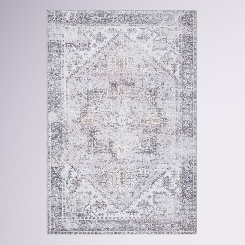 Tucson Florentine Machine Washable Non-Slip Area Rug , Rectangle 152cm x 244cm, Beige/Gray