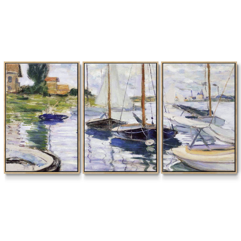 Bateaux à petit - Toile encadrée multi-pièces, H 40 po x l 78 po x P 2 po, Naturel
