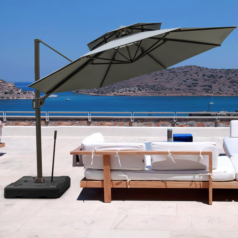 11.5 ft Gray Aluminum Cantilever Patio Umbrella with Double Top