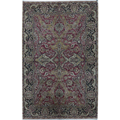 Tapis rouge et noir noué à la main de haute qualité