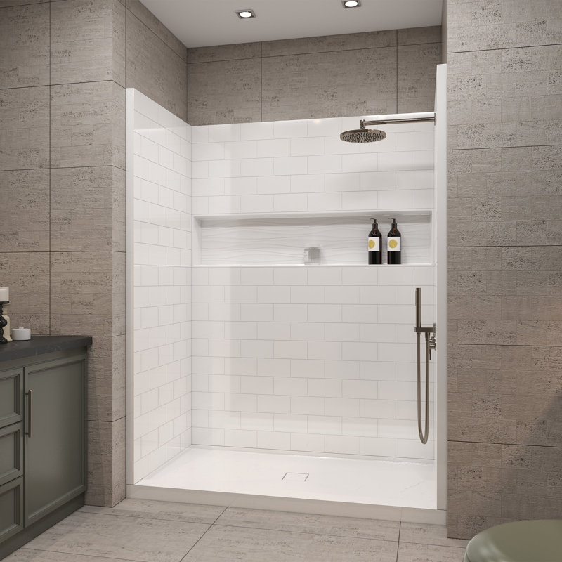 White Composite 60" x 32" 4-Piece Alcove Shower Kit