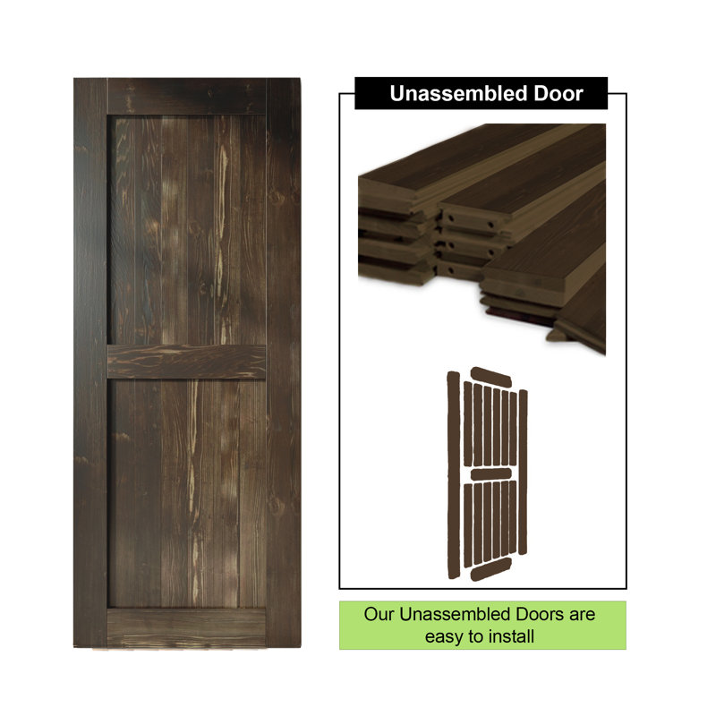 Porte en bois de pin massif non assemblé avec design H rustique noir H Design, Ébène, 28 po x 84 po