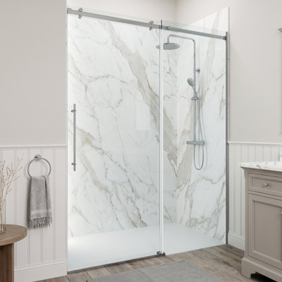 Porte de douche coulissante sans cadre avec verre transparent 3/8 po l 56-60 "x H 79" Luca