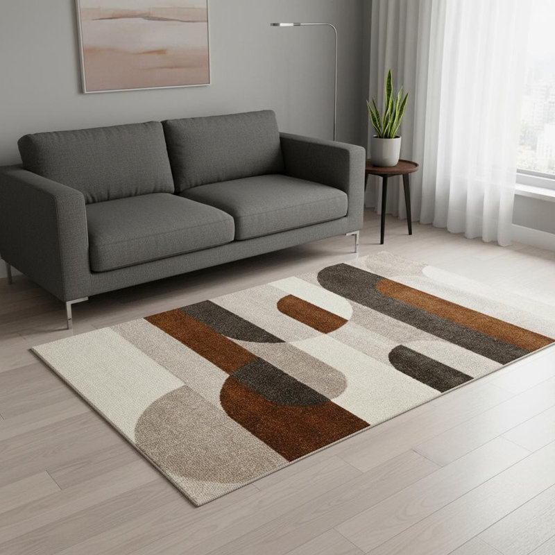 Tapis géométrique rouge et brun 5 pi x 8 pi