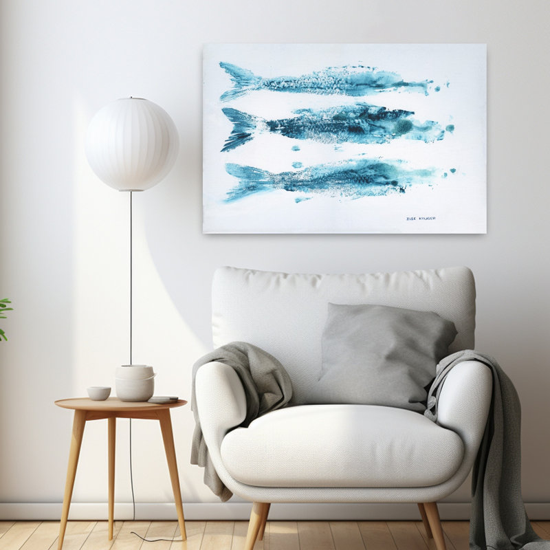 Poisson bleu fluide abstrait, art minimaliste, poisson biologique, océan, H 24 po x l 36 po