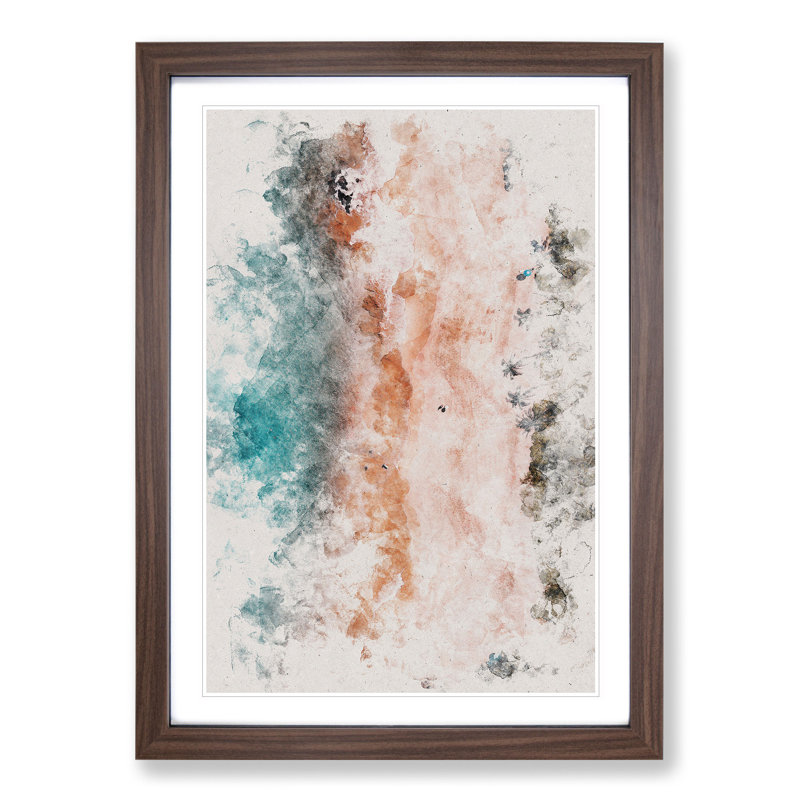Beach in Maui Hawaii Watercolour - Picture Frame Graphic Art, 90cm H x 65cm W x 2cm D, Walnut