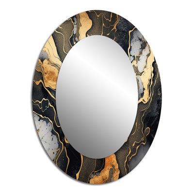 Gold And Grey Marble Glimmering Galaxies II - Gold Oval Wall Mirror Decor