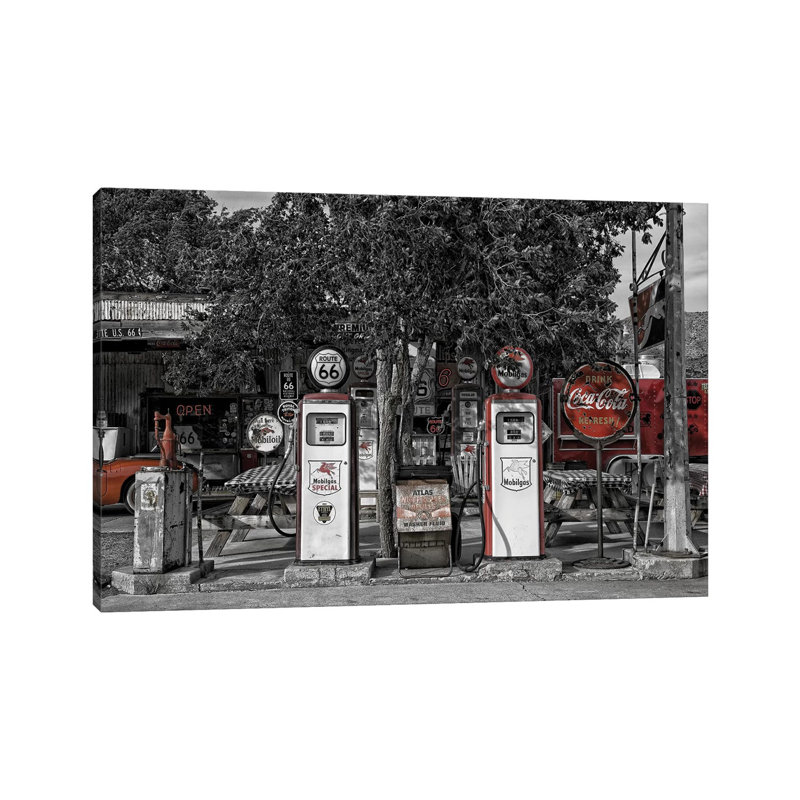 Retro Red Gas Pump by Pixy Paper - Wrapped Canvas Print, 20.32 cm H x 30.48 cm W