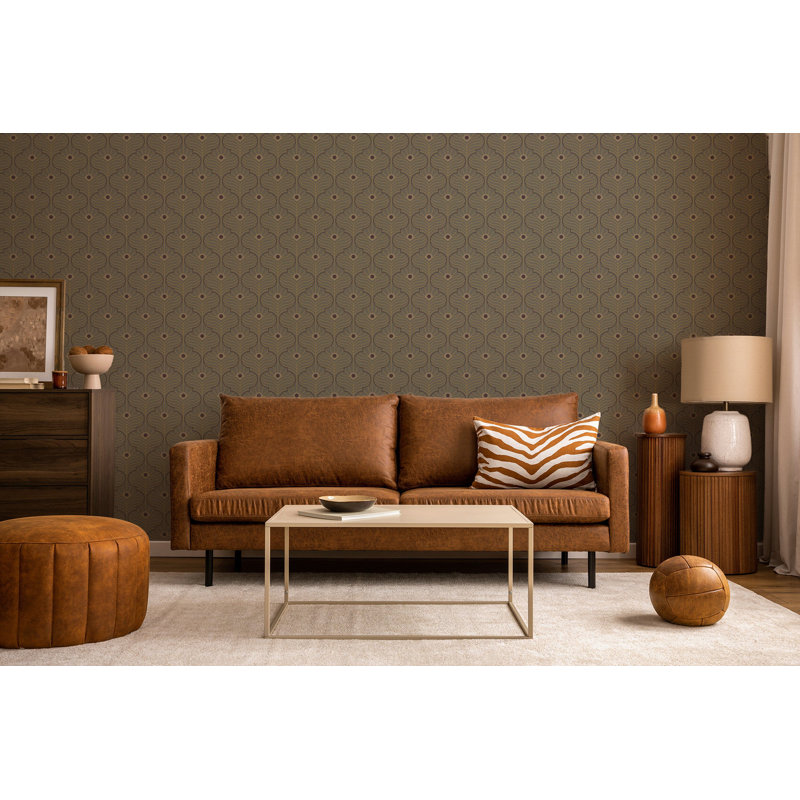 Moroccan Peacock - Brown Stone Wallpaper