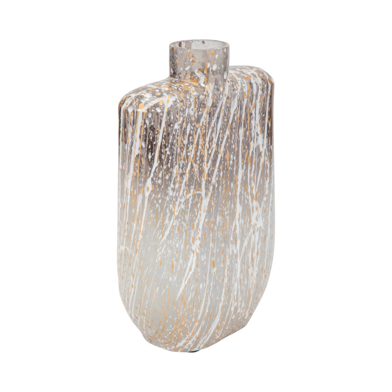 Vase en verre Barthleney avec conception abstraite d'éclaboussures, fabrication en verre fabriquée à la main, silhouette contemporaine, forme rectangulaire arrondie, décor polyvalent, détails artistiques modernes