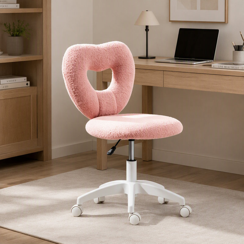 Mignonne chaise de bureau rotative avec dossier en forme de cœur et fauteuil pivotant sans accoudoirs pour plus de confort et de style