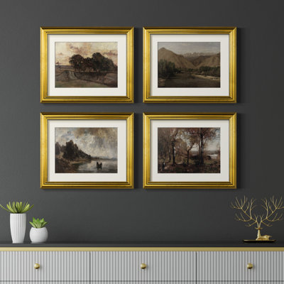 «Vintage Landscape X», ensemble de 4 reproductions encadrées