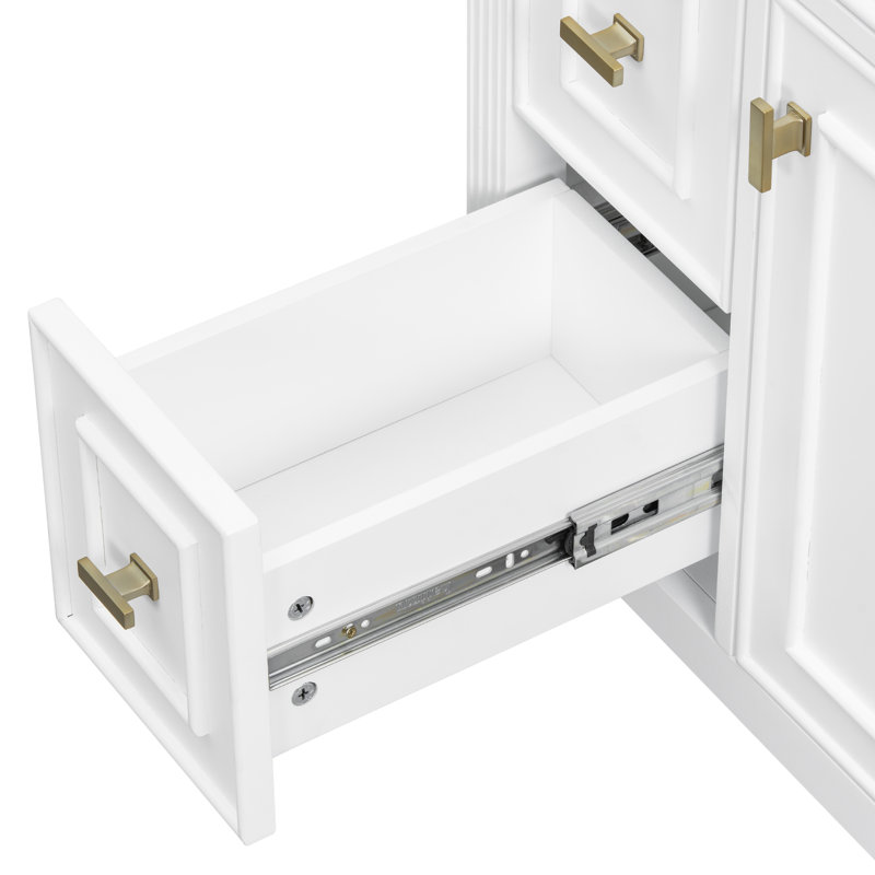 Unique 24" Bathroom Vanity With Ceramic Top, White, 23.96
